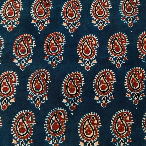 Pure Cotton Persian Blue With Kairi Motif Hand Block Print Fabric