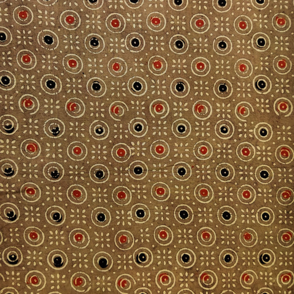 Pure Cotton Persian Sandy Brown With Maroon Circles Tiles Hand Block Print Fabric