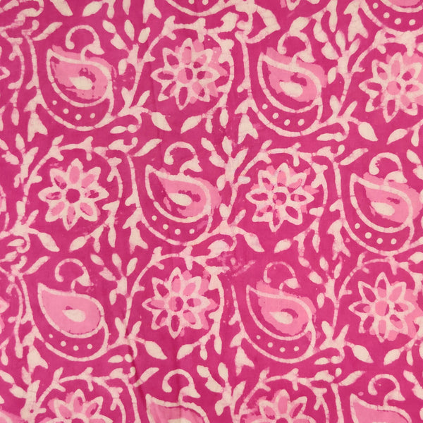 Pure Cotton Pink Dabu With Kairi Hand Block Print Fabric