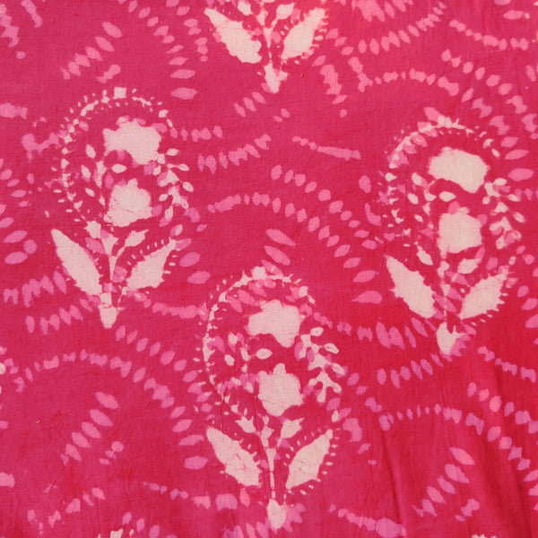 Pure Cotton Pink Dabu With Self Design And Big Flower Motif Hand Block Print Fabric