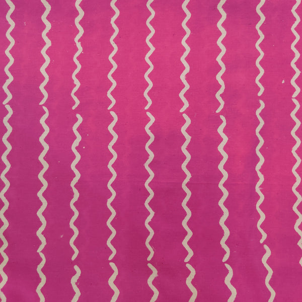 Pure Cotton Pink Discharge With Cream Waves Hand Block Print Fabric