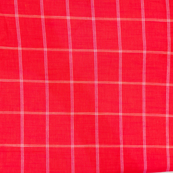 Pure Cotton Pinkish Red Handloom Fabric With Cream Stripes Handloom Fabric