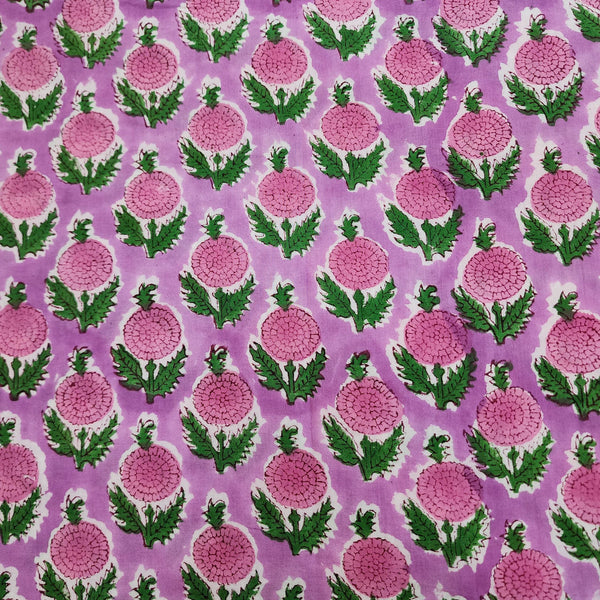 Pure Cotton Pinky Purple With Flower Bud Motifs Hand Block Print Fabric