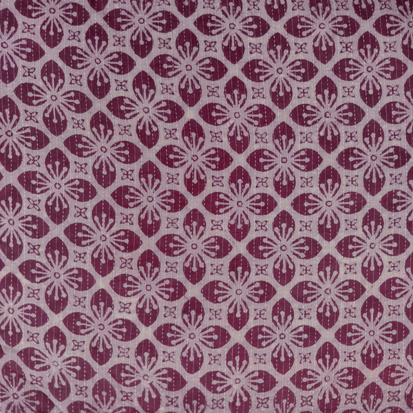 Pure Cotton Plum Dabu Kaatha Light With Flowers Hand Block Print Fabric