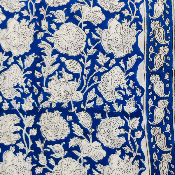 Pure Jaipuri Cotton Blue With White Flower Jaal Hand Block Print Fabric