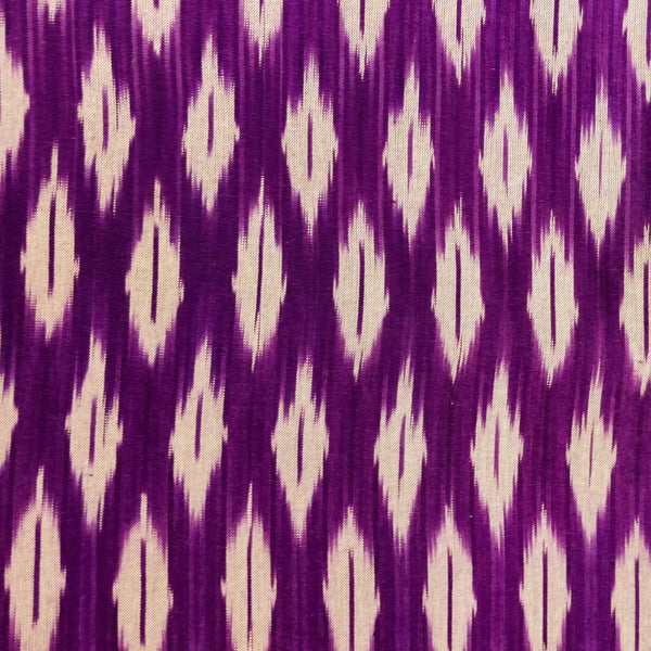 Pure Cotton Purple Ikkat With Light Ikkat Weave Motif Woven Fabric