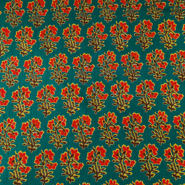 Pure Cotton Rama With Red Flower Plant Screen Print Fabric