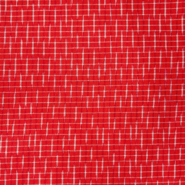 Pure Cotton Special Double Ikkat Red With Horizontal Lines And Tiny Cream Weaves Woven Fabric