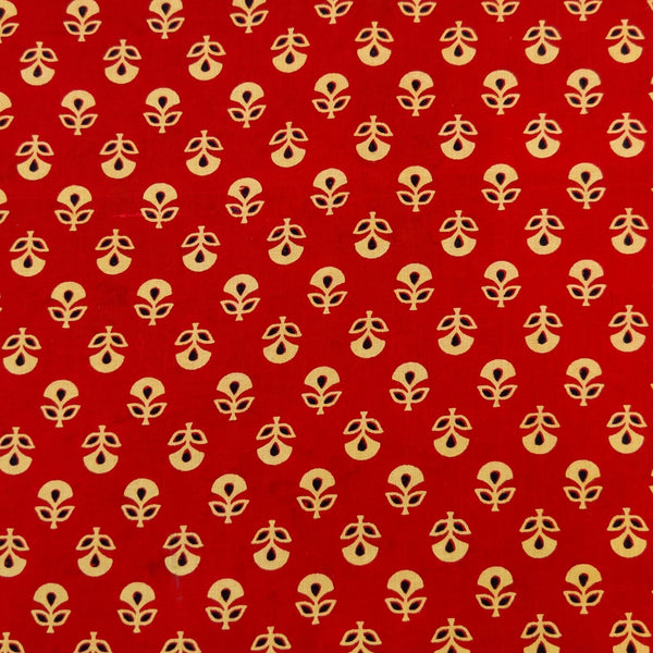 Pure Cotton Red Screen Print With Cream Tiny Motifs Screen Print Fabric