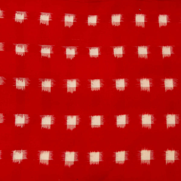 Pure Cotton Red Special Double Ikkat With Off White Squares Woven Fabric