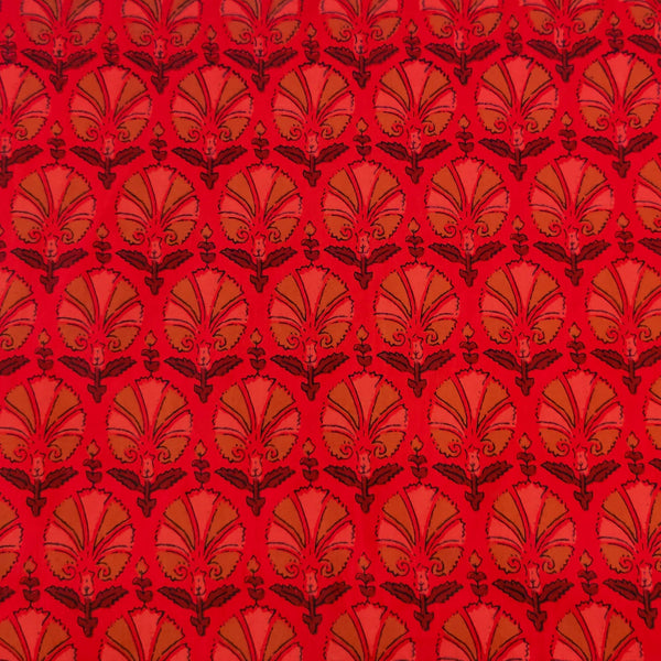 Pure Cotton Red With Flower Motif Screen Print Fabric