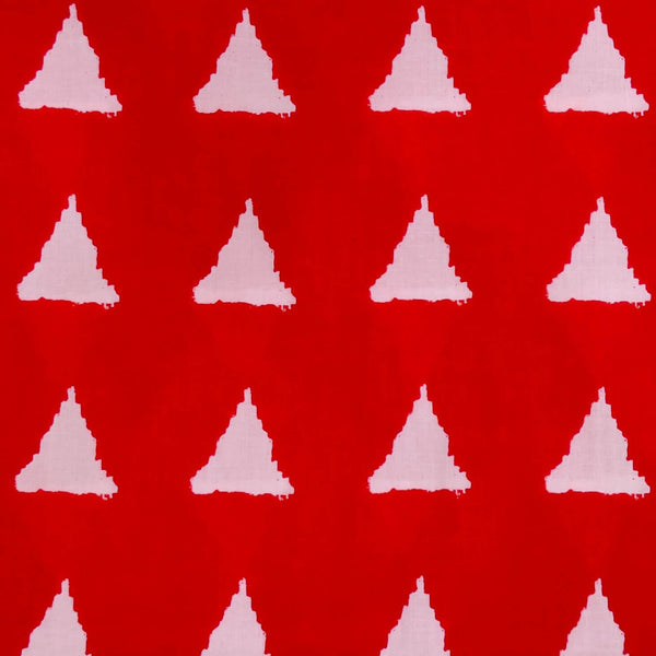 Pure Cotton Red With Off White Triangle Screen Print Fabric