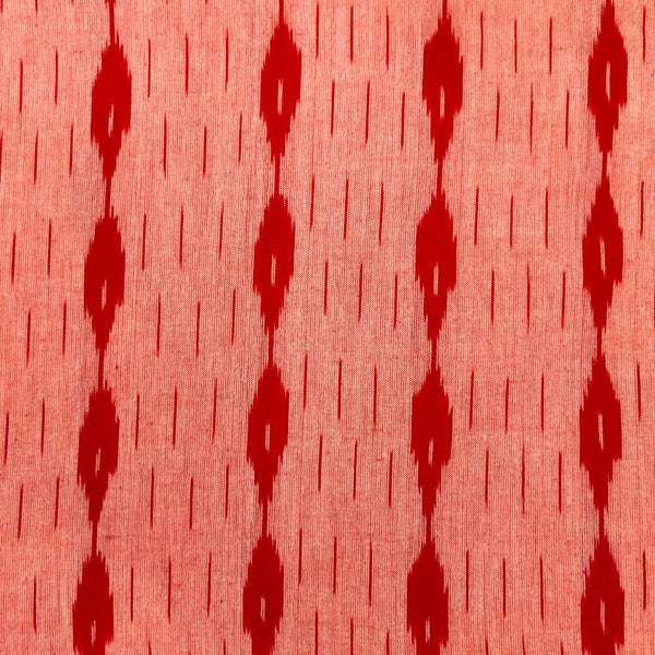 Pure Cotton Reddish Ikkat With Red Woven Stripes Hand Woven Fabric