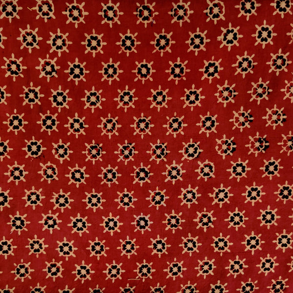 Pure Cotton Rust Ajrak With Tiny Chakra Motifs Hand Block Print Fabric