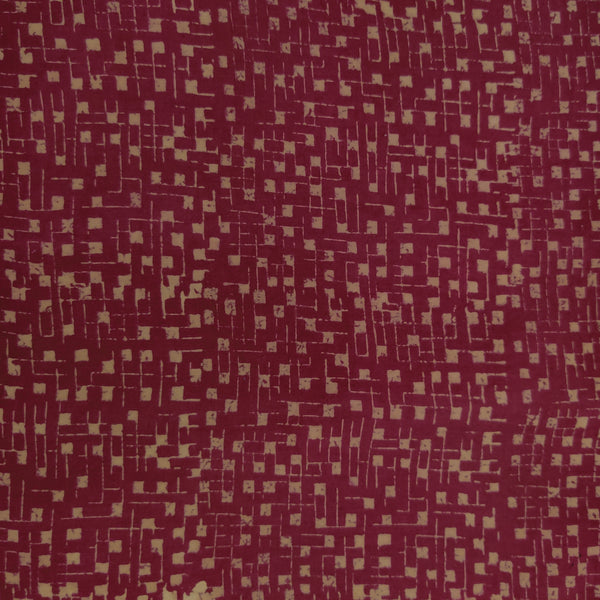 Pure Cotton Rust Dabu With Tiny Brown Squares Hand Block Print Fabric