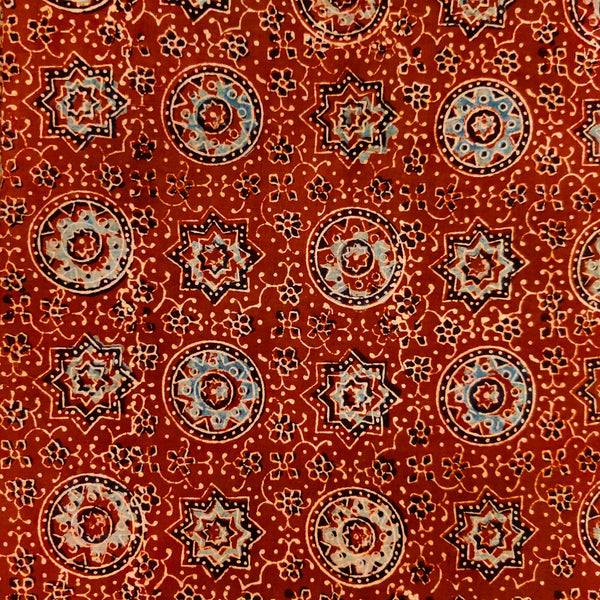 Pure Cotton Rust Inticate Tile Hand Block Print Fabric