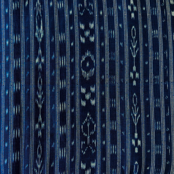 Pure Cotton Sambhalpuri Ikkat Blue With Intricate Stripes Hand Woven Fabric