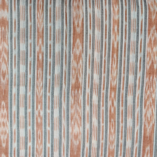 Pure Cotton Sambhalpuri Ikkat Cream With Brown Stripes Handwven Fabric