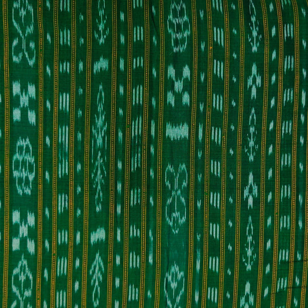 Pure Cotton Sambhalpuri Ikkat Dark Green Stripes Handwven Fabric