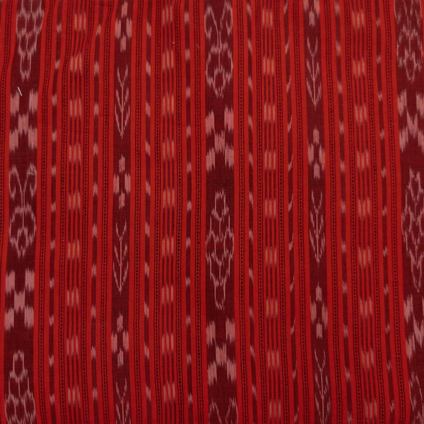 Pure Cotton Sambhalpuri Ikkat Red Stripes Handwven Fabric