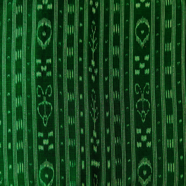 Pure Cotton Sambhalpuri Ikkat Green With Intricate Stripes Hand Woven Fabric