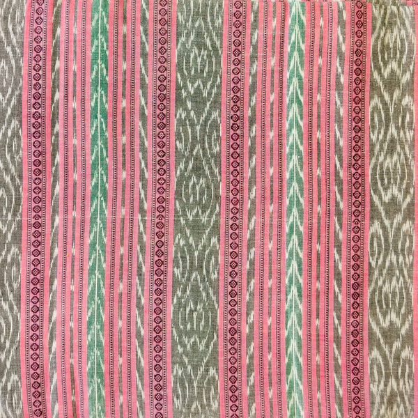 Pure Cotton Sambhalpuri Ikkat  Grey And Light Pink Intricate Stripes Hand Woven Fabric