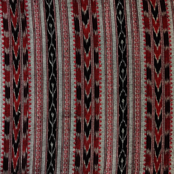 Pure Cotton Sambhalpuri Ikkat  Grey Maroon And Black Detailed  Stripes Hand Woven Fabric