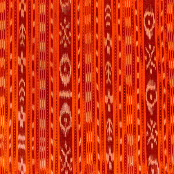 Pure Cotton Sambhalpuri Ikkat  Intricate Weaved Stripes  Bright Orange Hand Woven Blouse Fabric 1M