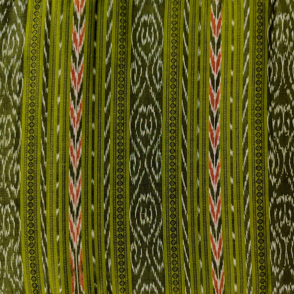 Pure Cotton Sambhalpuri Ikkat Mehedi Green With Intricate Stripes Hand Woven Fabric