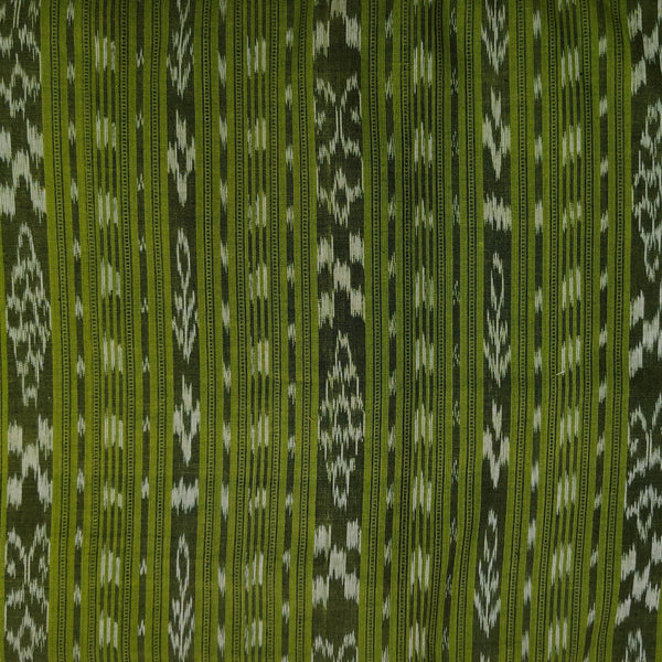 Pure Cotton Sambhalpuri Ikkat Mehendi Green Stripes Handwven Fabric