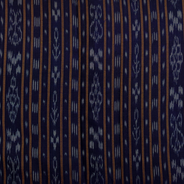 Pure Cotton Sambhalpuri Ikkat Navy Blue Stripes Handwoven Fabric