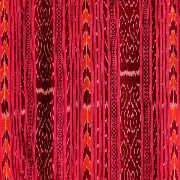 Pure Cotton Sambhalpuri Ikkat Pink With Intricate Stripes Hand Woven Fabric