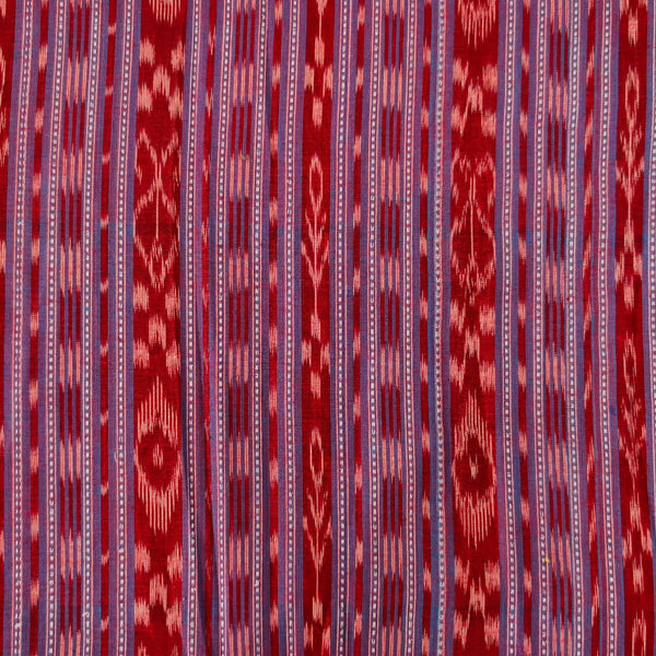 Pure Cotton Sambhalpuri Ikkat Purple Maroon  With Intricate Stripes Hand Woven Fabric