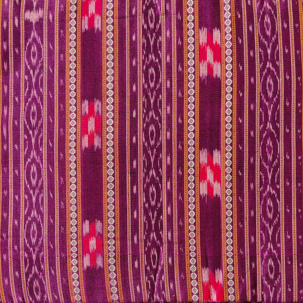 Pure Cotton Sambhalpuri Ikkat Purple With Detailed Intricate Stripes With Tiny Pasapalli Weaves Hand Woven Fabric