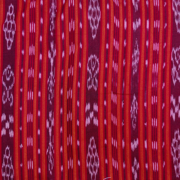 Pure Cotton Sambhalpuri Ikkat Red Stripes Handwven Fabric