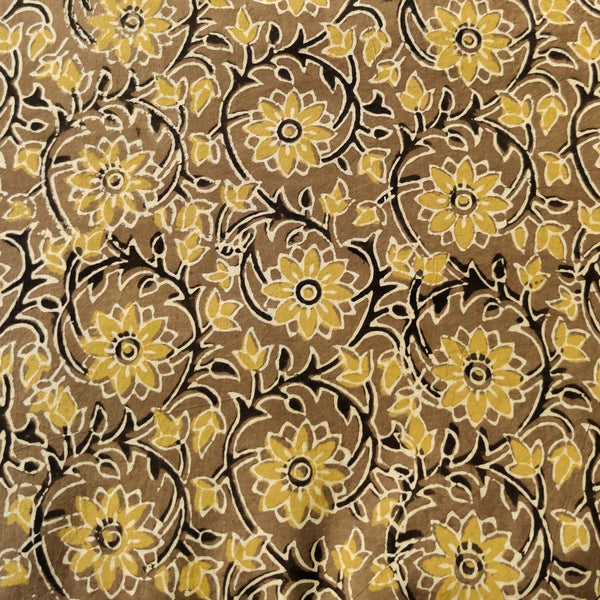 Pure Cotton Sandy Brown Ajrak With Floral Jaal Hand Block Print Fabric