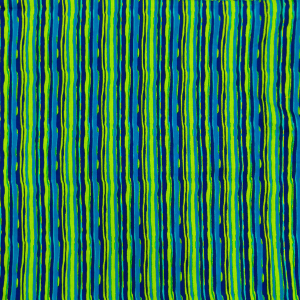 Pure Cotton Screen Print Green Blue Cream Stripes Fabric