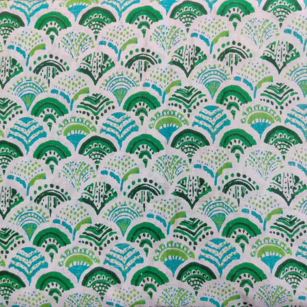 Pure Cotton Screen Print With Shades Of Green Print Fabric