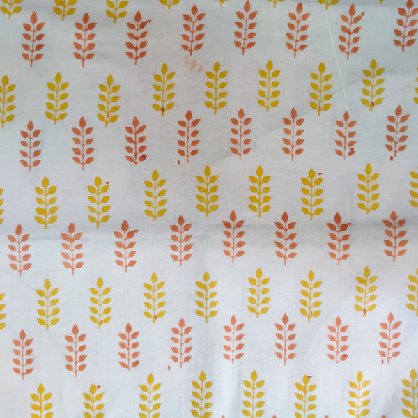 Pure Cotton Screenprint With Yellow And Brown Autumn Leaves Printed Fabric