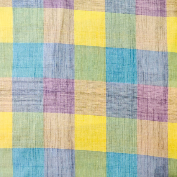 Pure Cotton Shades Of Blue Green Yellow Purple Checks Handloom Fabric