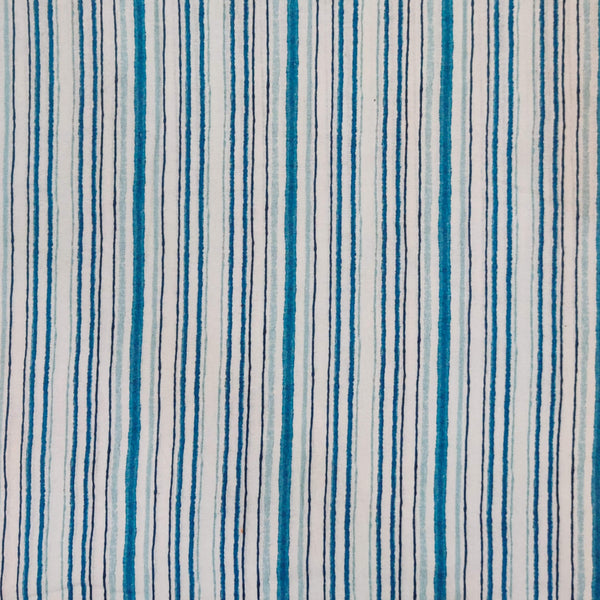 Pure Cotton Shades Of Blue Stripes Screenprint Fabric