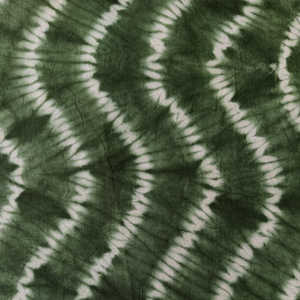 Pure Cotton Shibori Green With White Waves Handmade Fabric