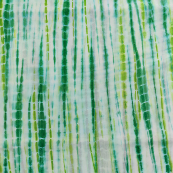 Pure Cotton Shibori Greenish White With Shades Of Green Handmade Fabric