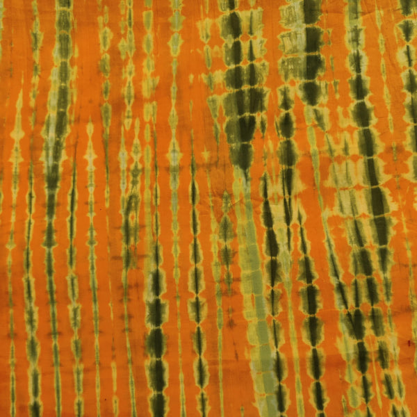 Pure Cotton Shibori Orange With Green Handmade Fabric