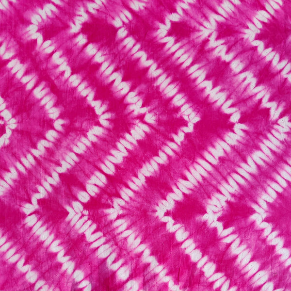 Pure Cotton Shibori Pink With White Zig Zag Handmade Fabric