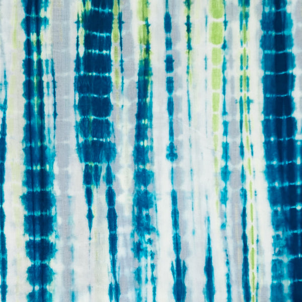 Pure Cotton Shibori Teal Blue With Green Tie And Dye Fabric