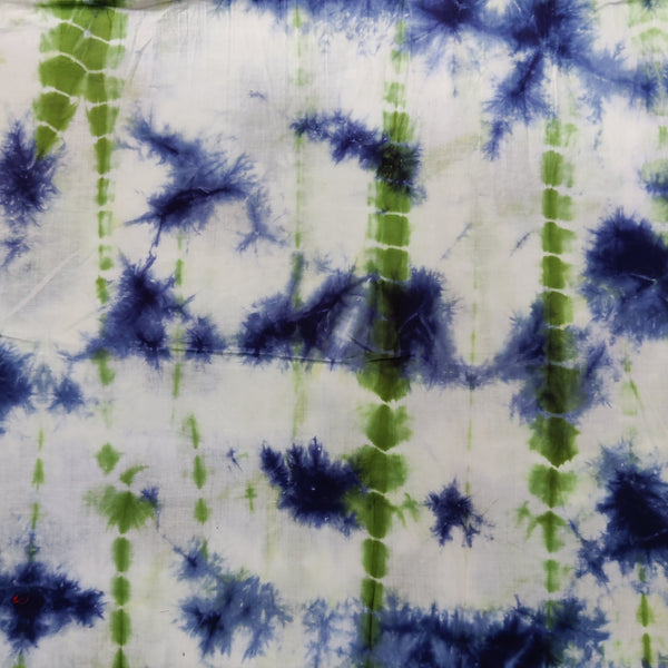 Pure Cotton Shibori White With Bue And Green Random Texture Tie And Dye Hand Dyed Fabric