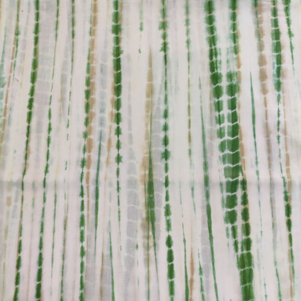 Pure Cotton Shibori White With Green Brown Handmade Fabric