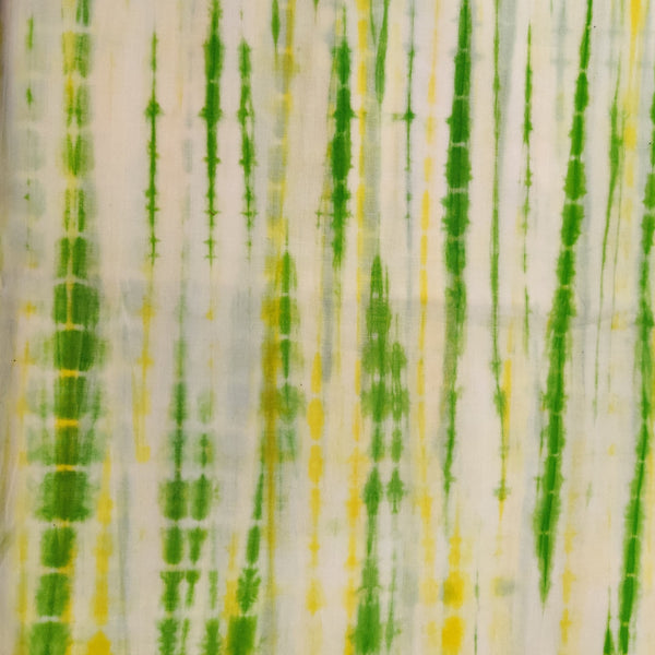 Pure Cotton Shibori White With Shades Of Green And Yellow Handmade Fabric