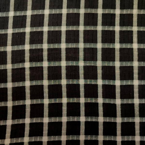 Pure Cotton Soft Handloom Checks Black And Grey Woven Blouse Piece Fabric (1 Meter)